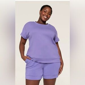 Lane Bryant 22/24 LIVI Lilac Crew Neck Ribbed Journey Short-Sleeve Sweatshirt